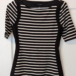 WHBM Top Black White Stripes Fitted Knit Casual or Work Long Womens size XXS